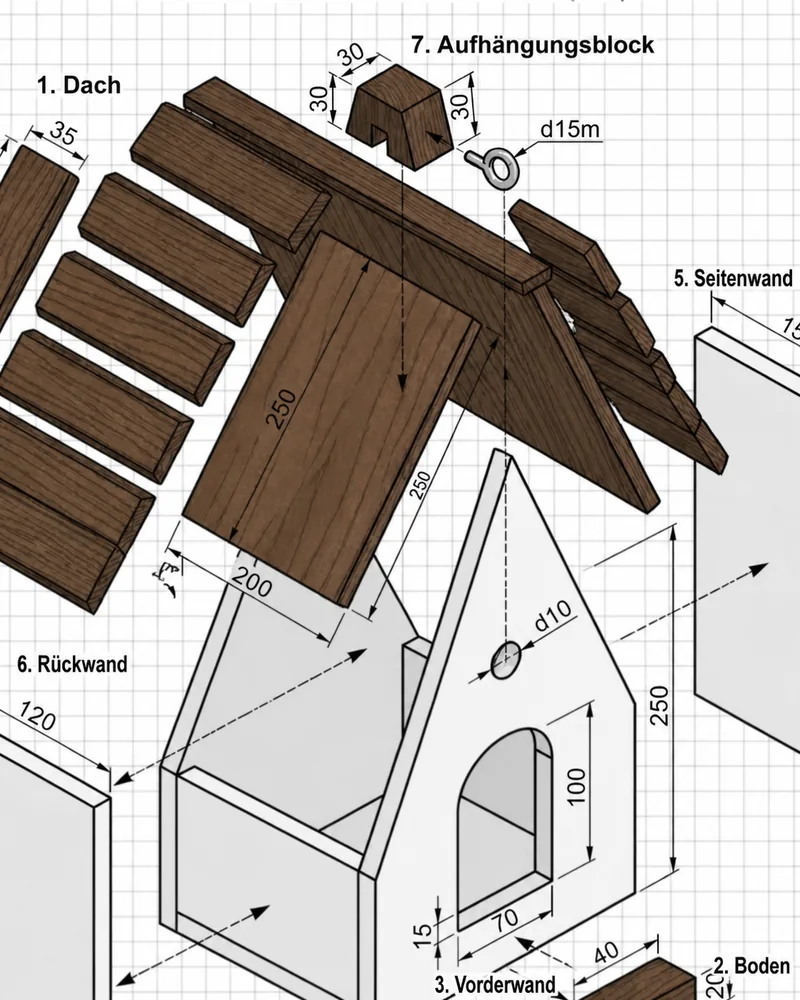 Vogelhaus mit Schrägdach
